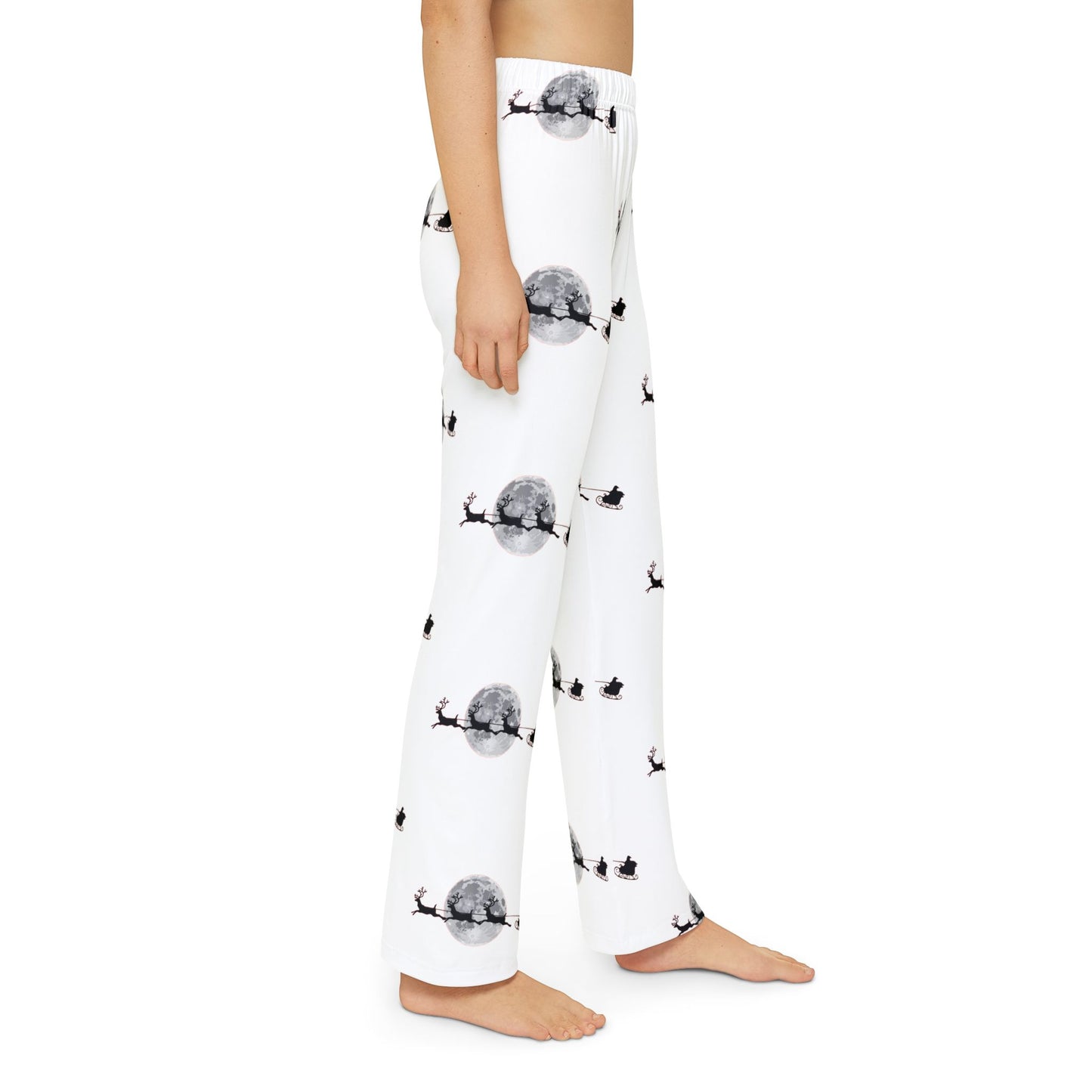 Kids Pajama Pants (AOP)/Santa flying across the moon/White