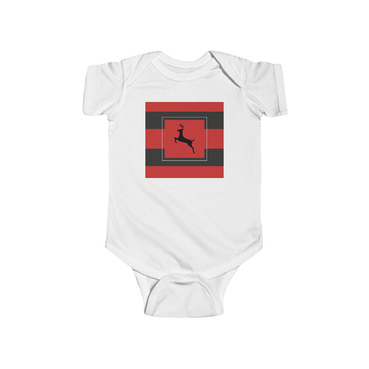 Infant Fine Jersey Bodysuit/ Reindeer/ Red/Black Striped