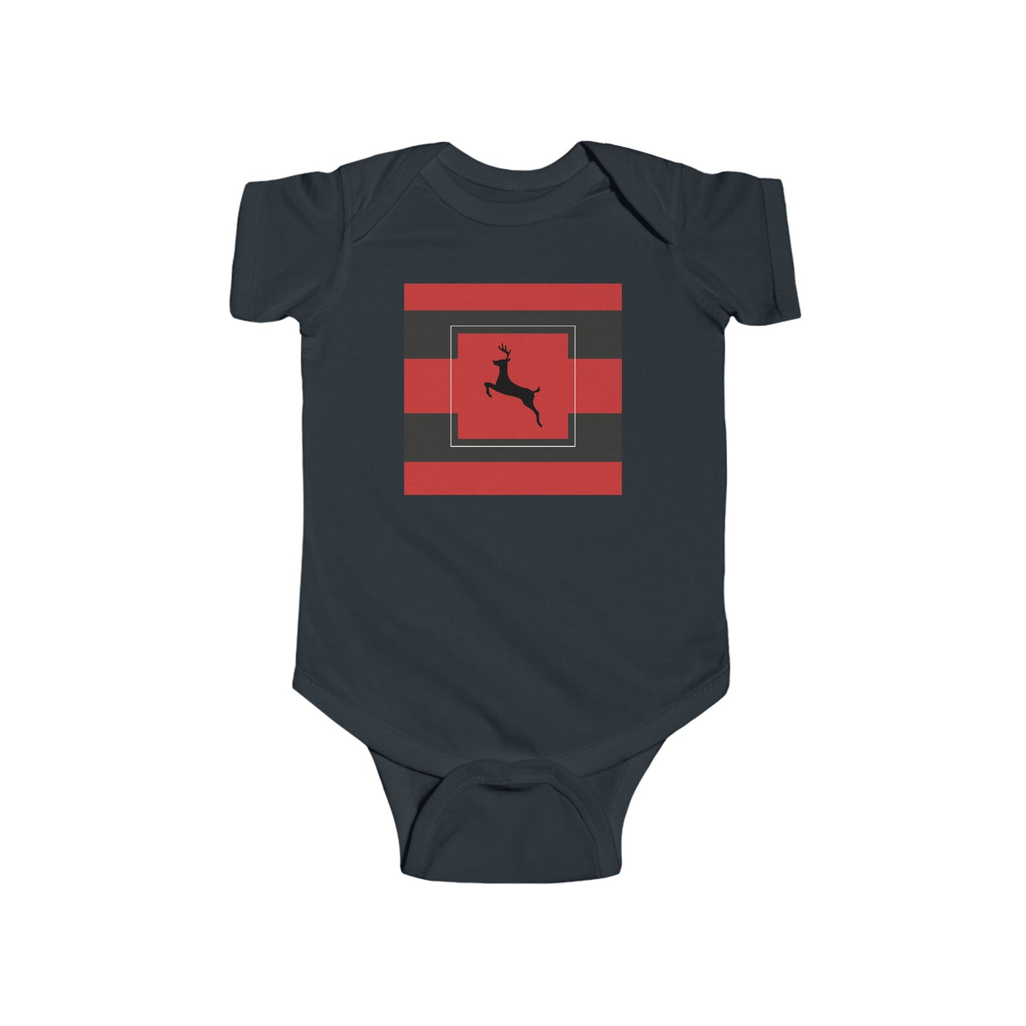 Infant Fine Jersey Bodysuit/ Reindeer/ Red/Black Striped