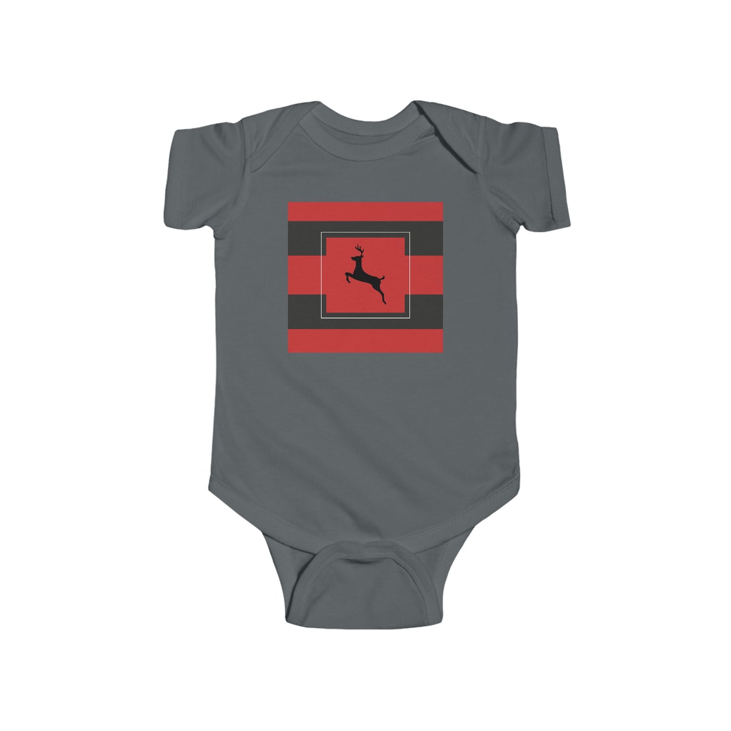 Infant Fine Jersey Bodysuit/ Reindeer/ Red/Black Striped