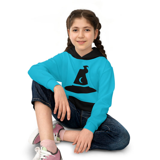 Girls Children's Hoodie (AOP)Witch Hat/Teal