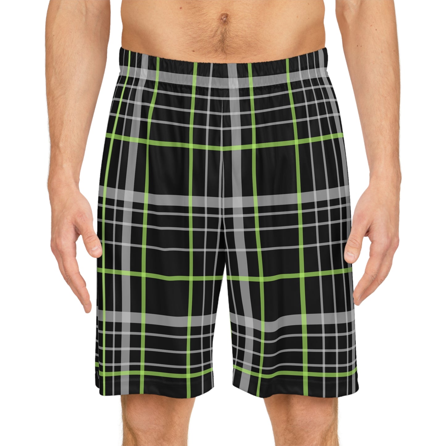 Basketball Shorts (AOP)/Black and Green Plaid