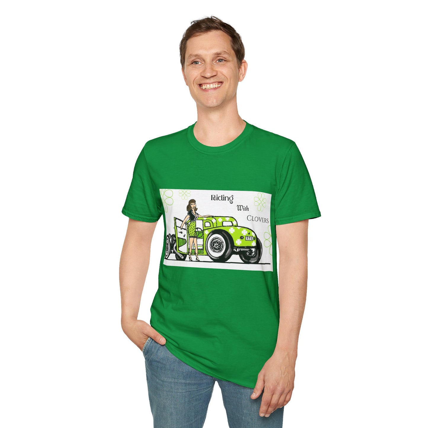 Unisex Softstyle T-Shirt/Riding with Clovers/brunnett