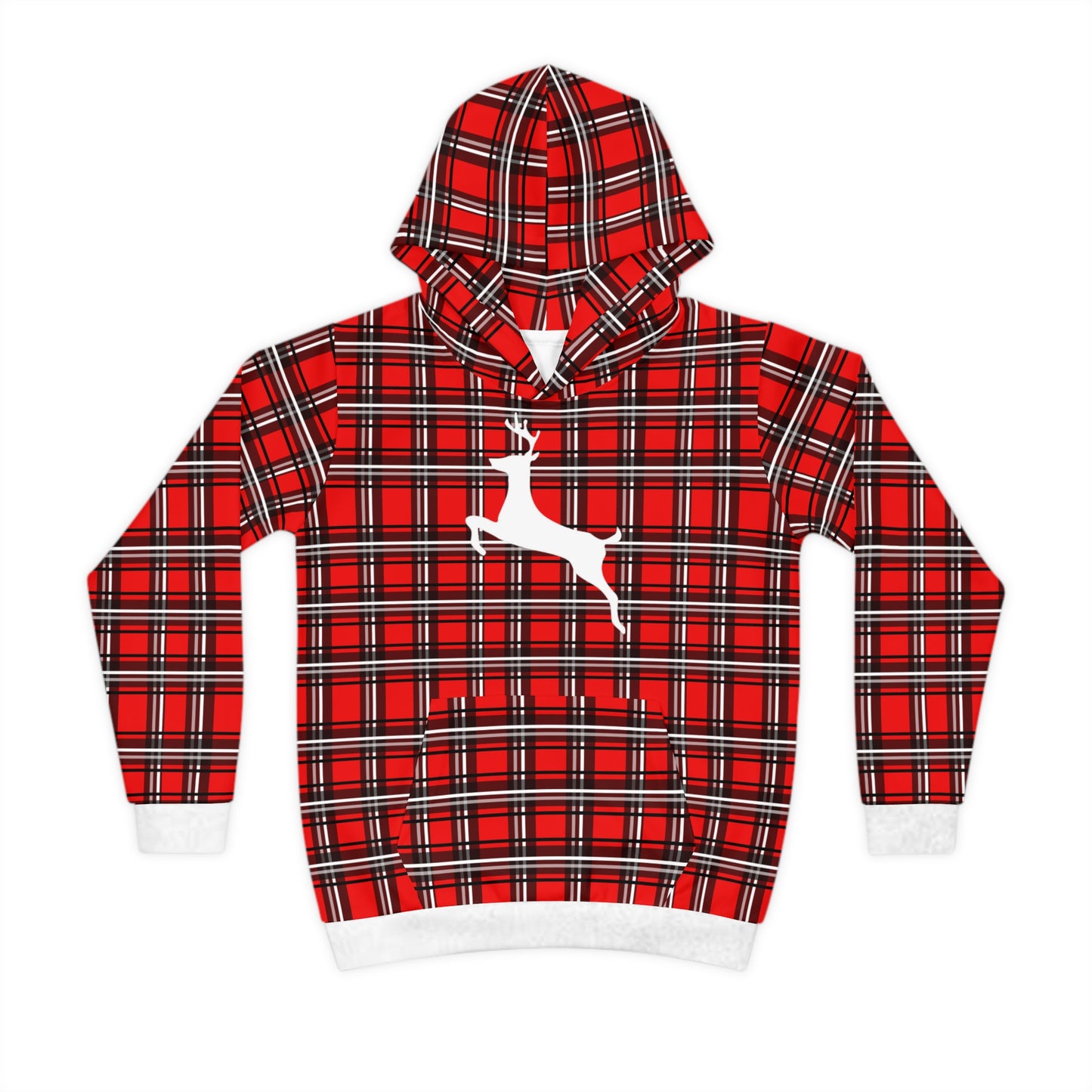 Children's Hoodie (AOP) / White Reindeer/Red/Black/Plaid/Holiday