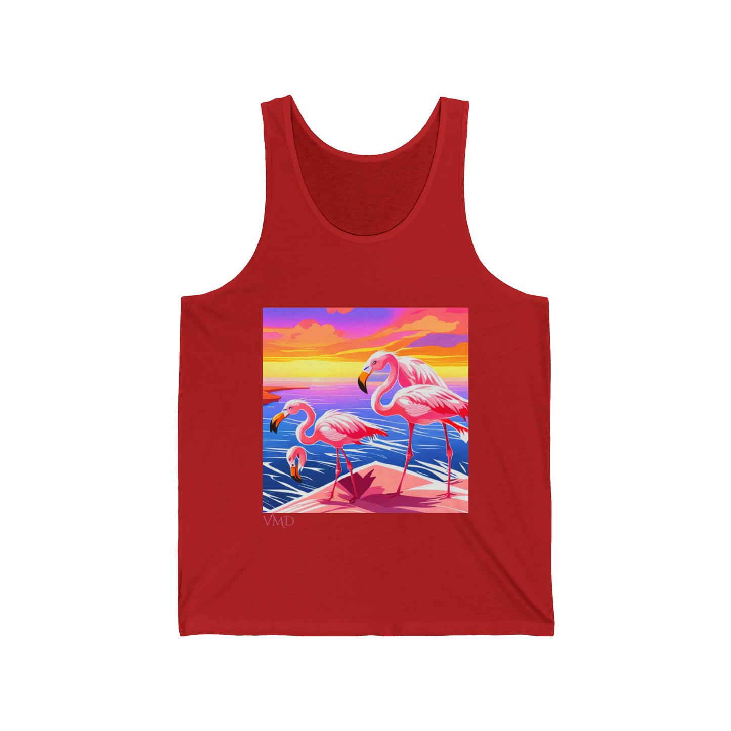 Womans Jersey Tank/Flamingos/water