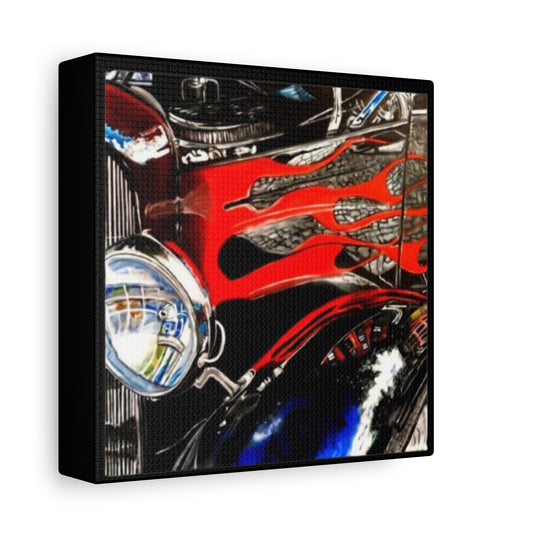 Matte Canvas, Stretched, 1.25" Acrylic Painting Print/ Hot Rod/Red Flame