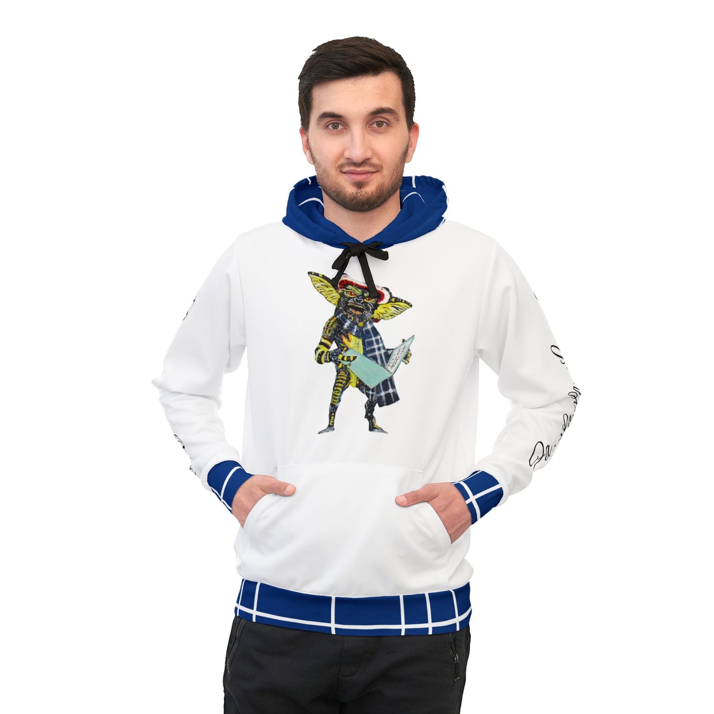 Unisex Athletic Hoodie (AOP)/Caroling Gremlin/Blue /White Plaid