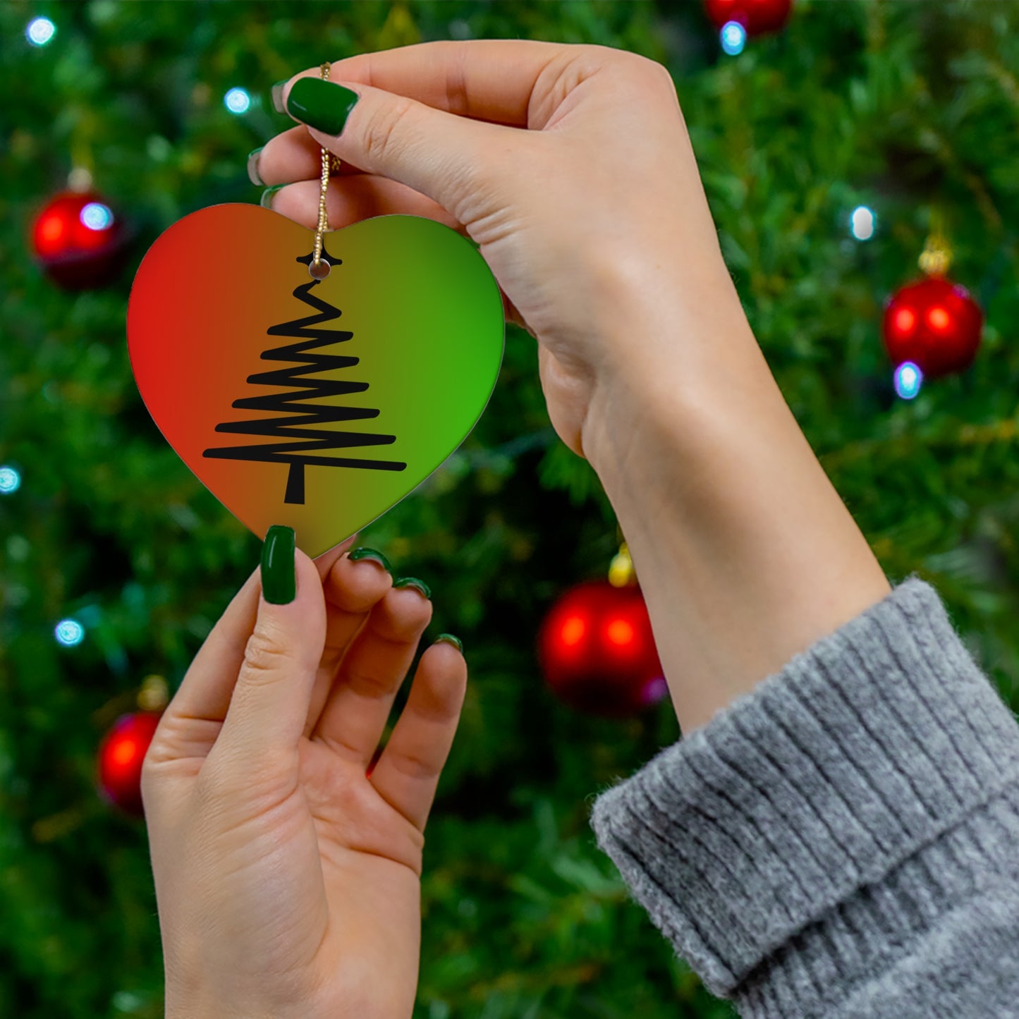 Ceramic Ornament, 4 Shapes/Red/Green Gradient/Christmas Tree