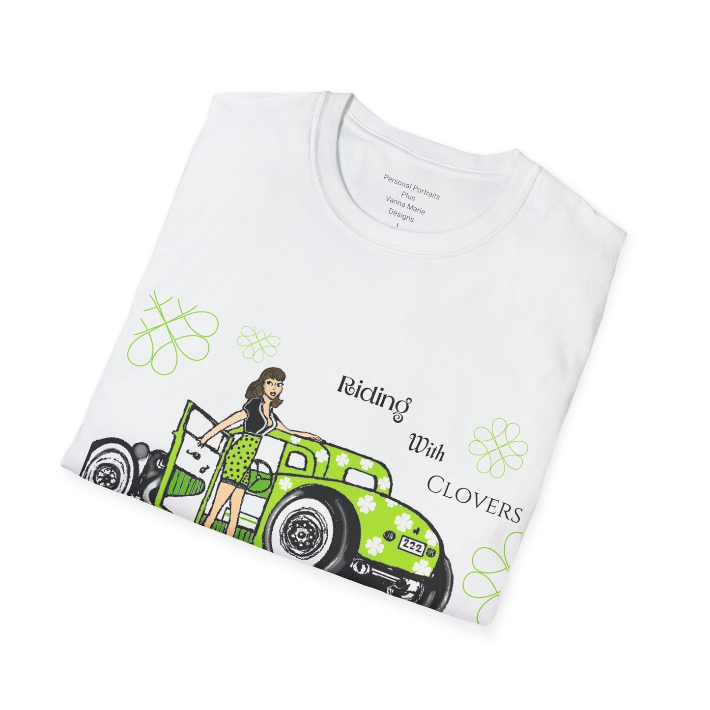 Unisex Softstyle T-Shirt/Riding with Clovers/brunnett