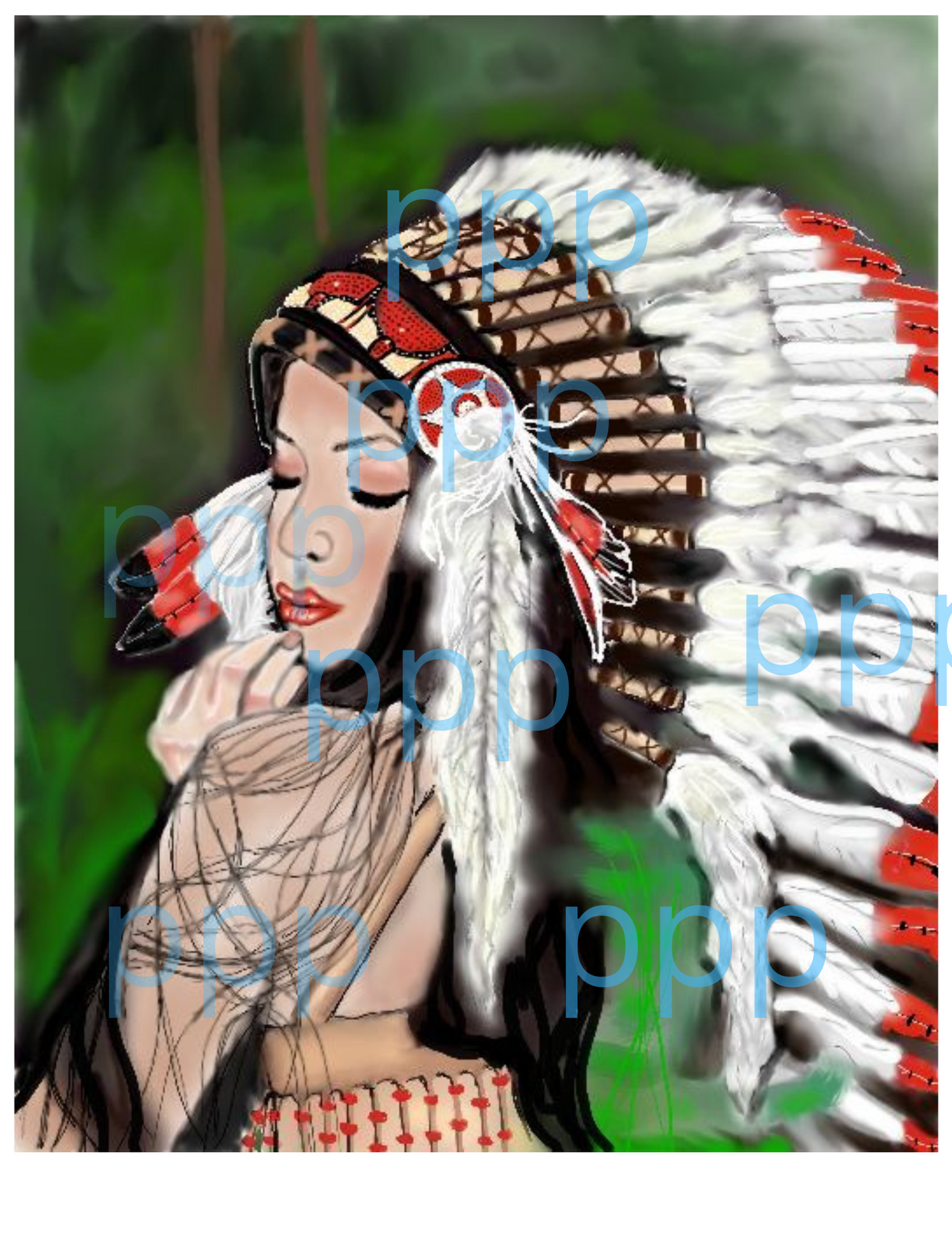 Native American woman Digital Paint Portrait Print